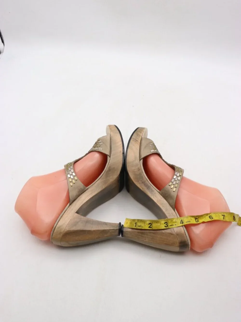Calleen Cordero Women's Size 8 Studded Beige Leather Platform Sandal Heels